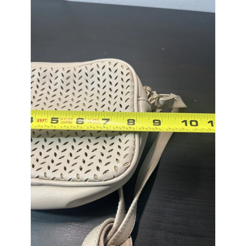 Summer & Rose Light Beige Perforated Faux Leather Crossbody Bag Adjustable Strap